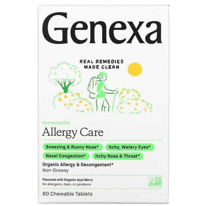 Genexa LLC, Allergy Care, Organic Allergy & Decongestant, Organic Acai Berry , 60 Chewable Tablets