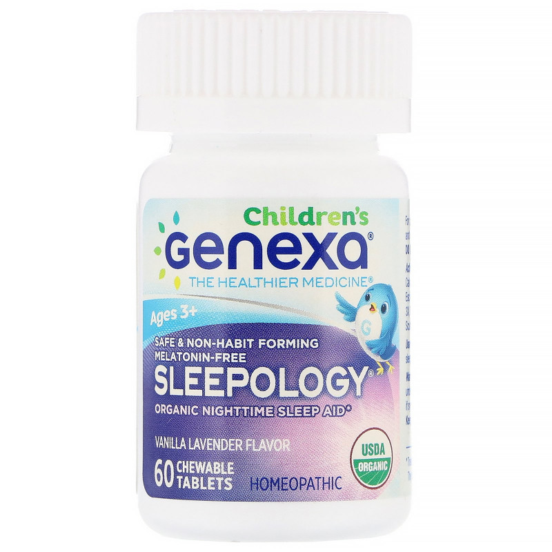 Genexa, Children's Sleepology, Organic Nighttime Sleep Aid, Ages 3+, Vanilla Lavender Flavor, 60 Chewable Tablets