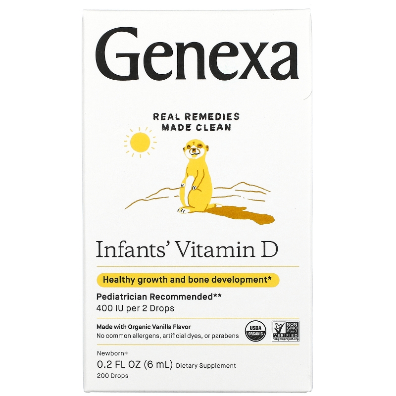 Genexa, Infant Vitamin D3, Newborn+, Organic Vanilla Flavor, 400 IU,  0.10 fl oz (3 ml)