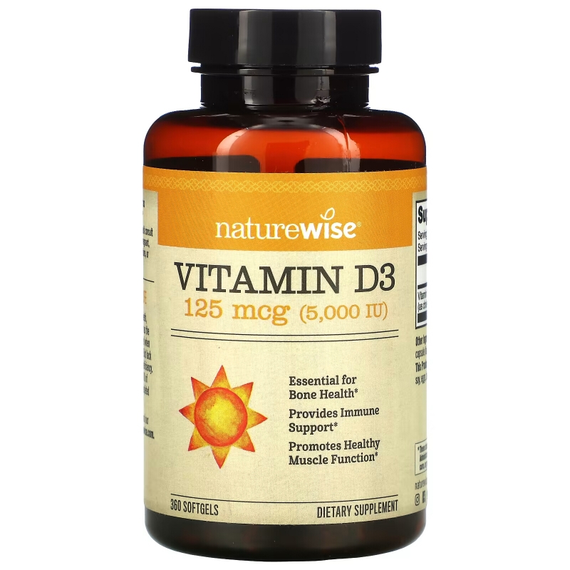 NatureWise, Витамин D3, 5000 МЕ, 360 мягких капсул