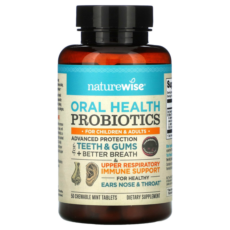 NatureWise, Пролонгированное действие, пробиотики, здоровье ротовой полости, вкус свежей мяты, 50 жевательных таблеток