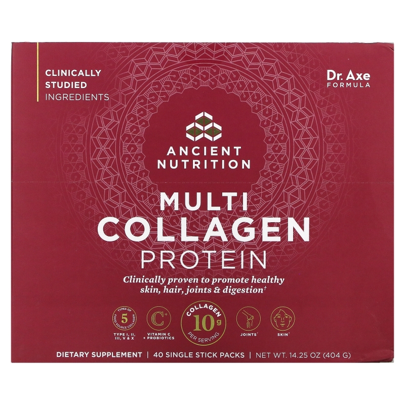 Dr. Axe / Ancient Nutrition, Multi Collagen Protein, 40 Single Stick Packets, 14.4 oz (408 g)