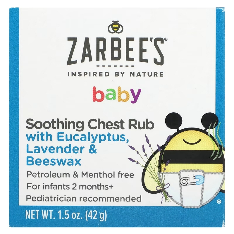 Zarbee's, Для малышей, Успокаивающая мазь для растирания груди с эвкалиптом, лавандой и пчелиным воском, 1,5 унции (42 г)