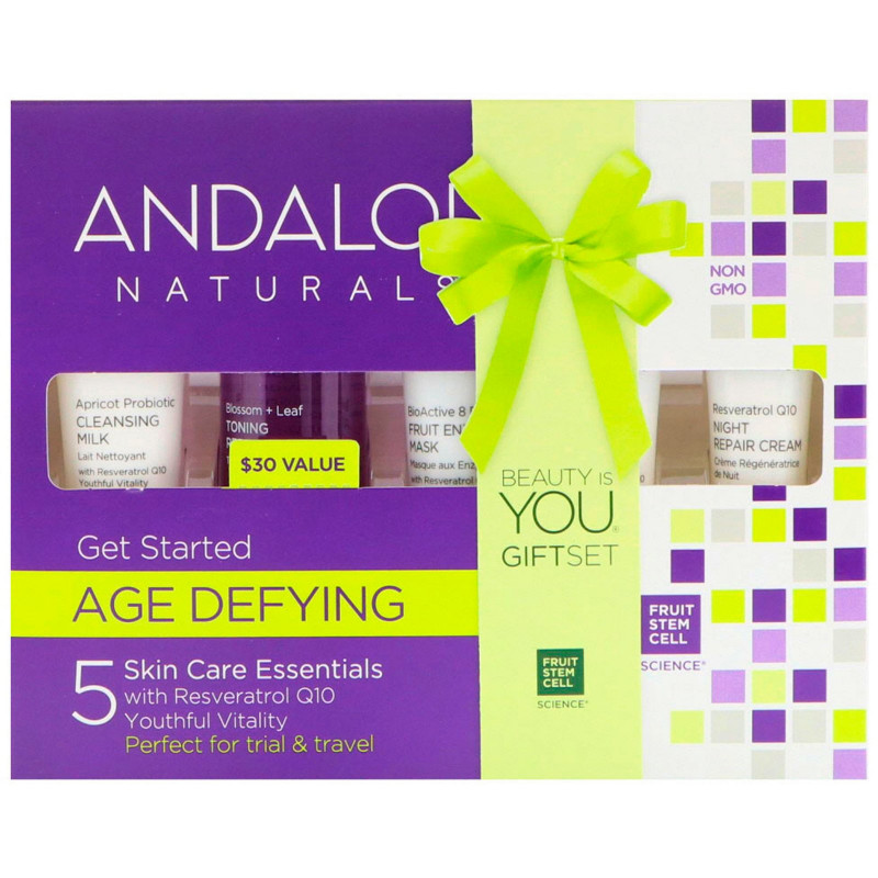 Andalou Naturals Get Started Age Defying Skin Care Essentials, для омоложения и питания кожи, набор из 5 средств