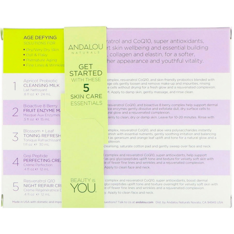 Andalou Naturals Get Started Age Defying Skin Care Essentials, для омоложения и питания кожи, набор из 5 средств