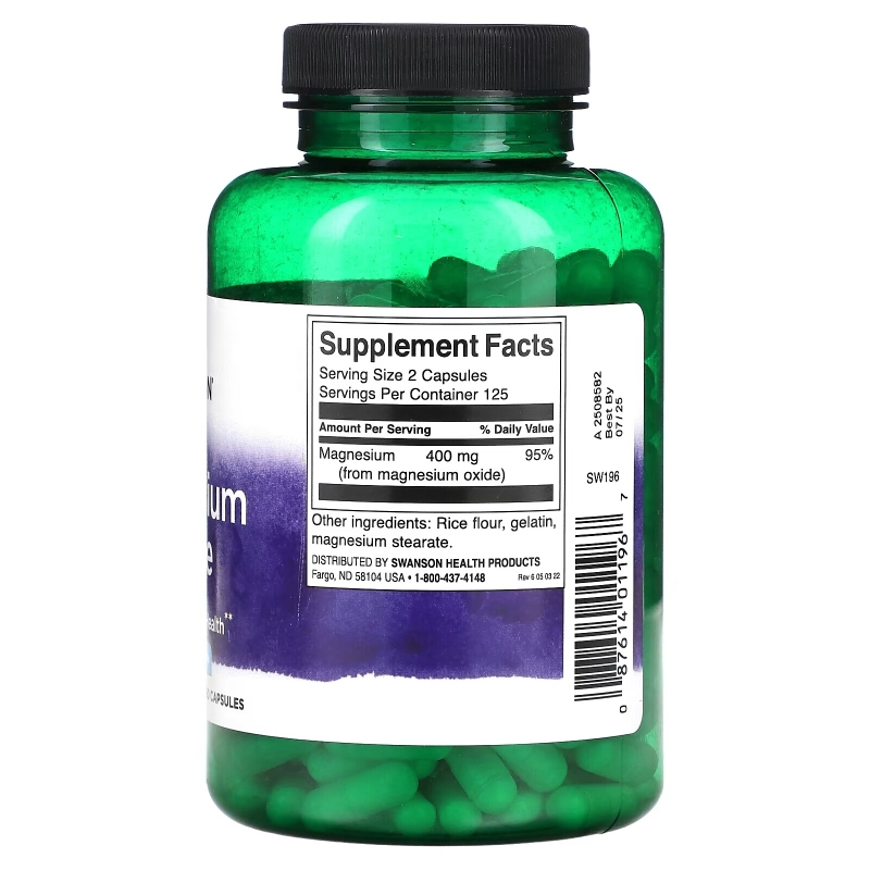 Swanson, Magnesium Oxide, 200 mg, 250 Capsules
