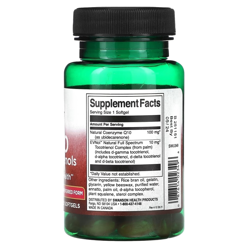 Swanson, Коэнзим Q10 с токотриенолами, 100 мг, 60 мягких таблеток