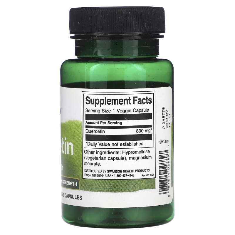 Swanson, Кверцетин, максимальная эффективность, 800 мг, 30 растительных капсул