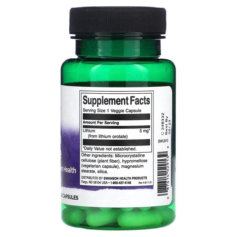 Swanson, Lithium Orotate, 5 mg, 60 Veggie Capsules