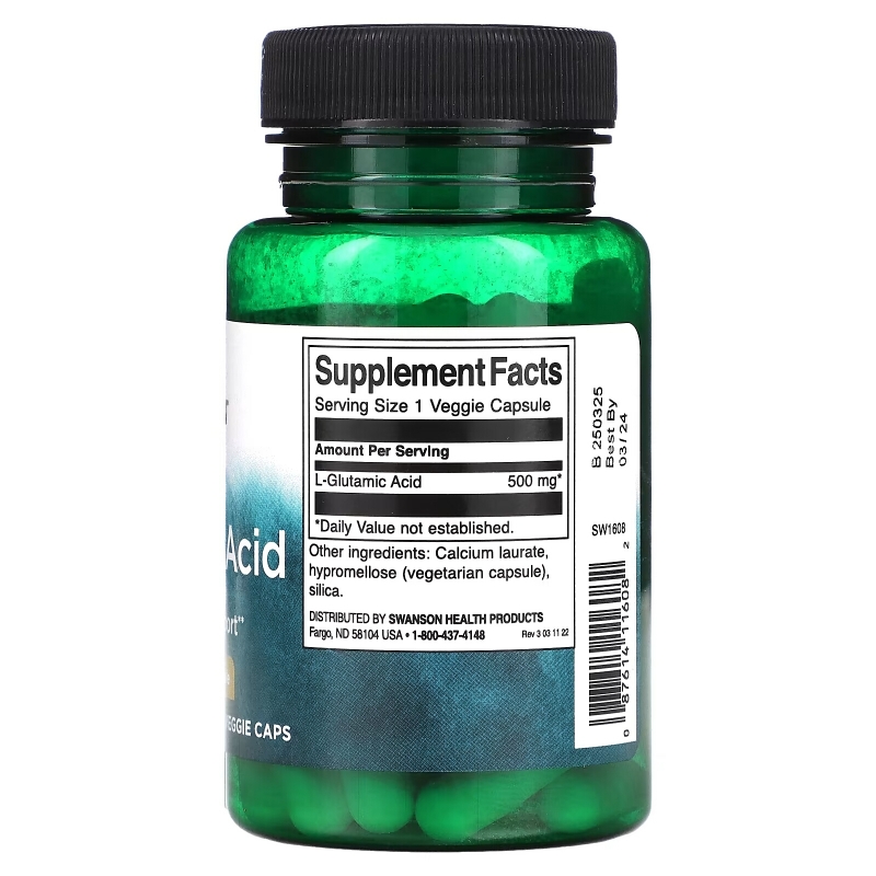 Swanson, Glutamic Acid, 500 mg, 60 Veggie Caps