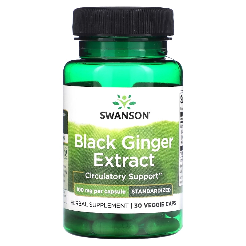 Swanson, Экстракт черного имбиря, 100 мг, 30 растительных капсул
