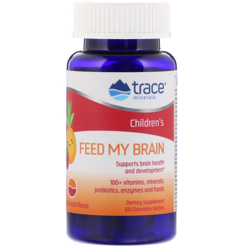 Trace Minerals Research, FMB Накорми мой мозг, Для детей, Со вкусом фруктового пунша, 60 жевательных вафель