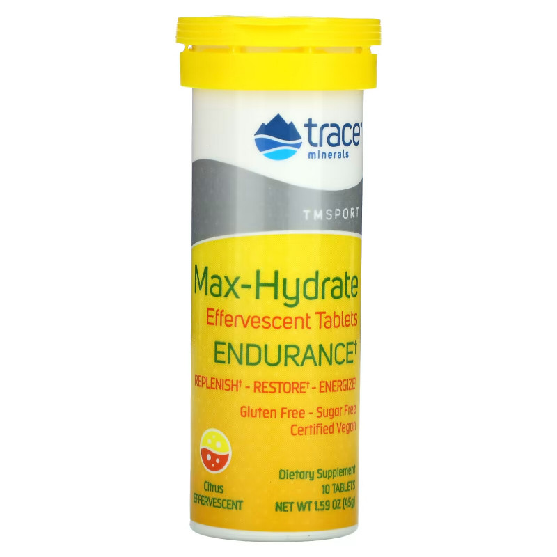 Trace Minerals Research, Max-Hydrate Endurance, Effervescent Tablets, Citrus, 1.59 oz (45 g)