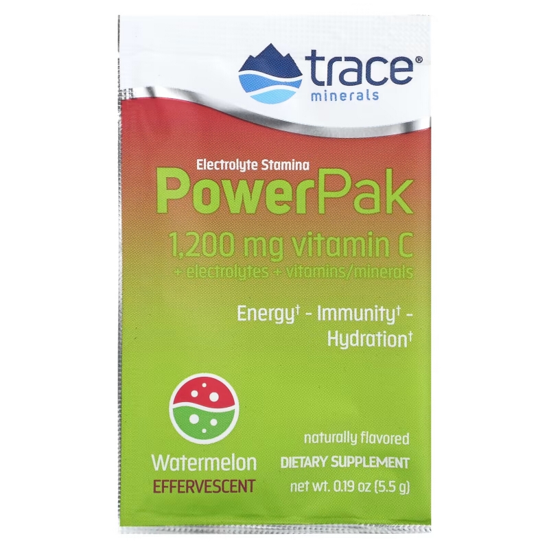 Trace Minerals Research, Trace Minerals Research, Electrolyte Stamina, Power Pak, Watermelon Effervescent, 30 Packets, 0.19 oz (5.5 g) Each