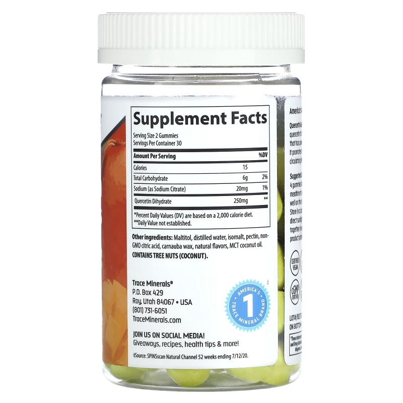 Trace Minerals ®, Кверцетиновые жевательные таблетки, манго, 125 мг, 60 жевательных таблеток