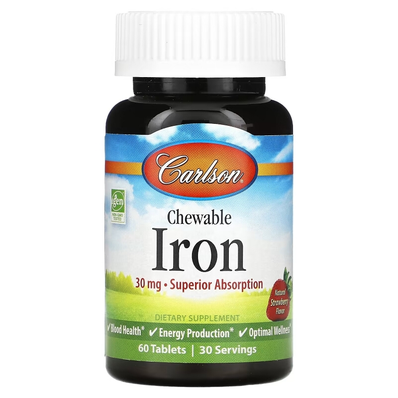 Carlson, Chewable Iron, Strawberry, 30 mg, 60 Tablets