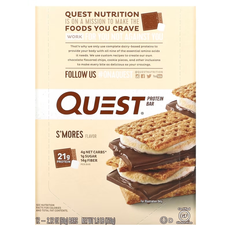 Quest Nutrition, Протеиновый батончик «Печенье с зефиром», 12 батончиков, 60 г (2,12 унции) 