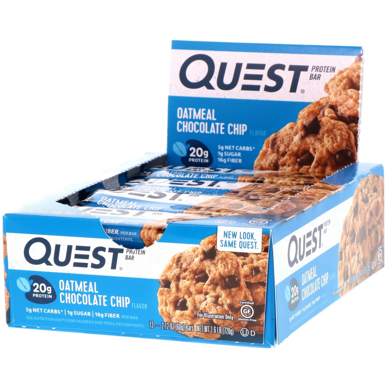 Quest Nutrition, QuestBar, Protein Bar, Oatmeal Chocolate Chip, 12 Bars, 2.1 oz (60 g) Each