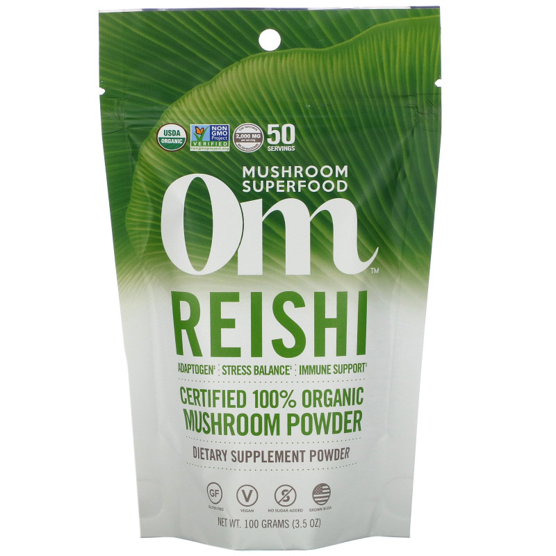 OM Organic Mushroom Nutrition, Рейши, грибной порошок, 3.57 унций (100 г)
