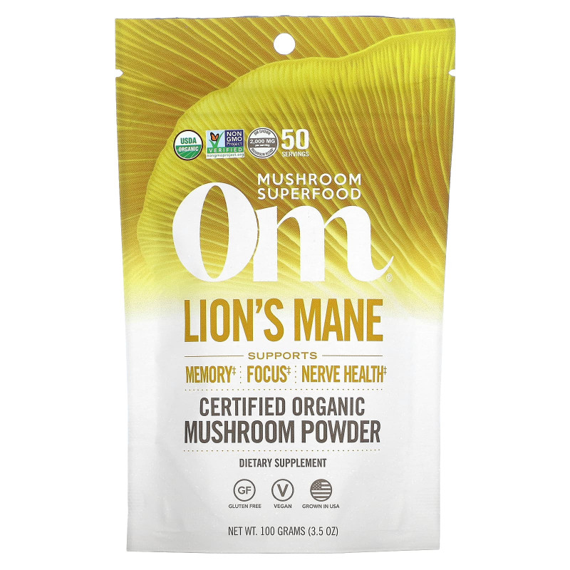 OM Organic Mushroom Nutrition, Львиная грива, грибной порошок, 3.57 унций (100 г)