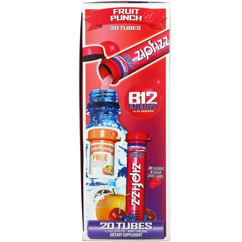 Zipfizz, Healthy Sports Energy Mix with Vitamin B12, Fruit Punch, 20 Tubes, 0.39 oz (11 g) Each