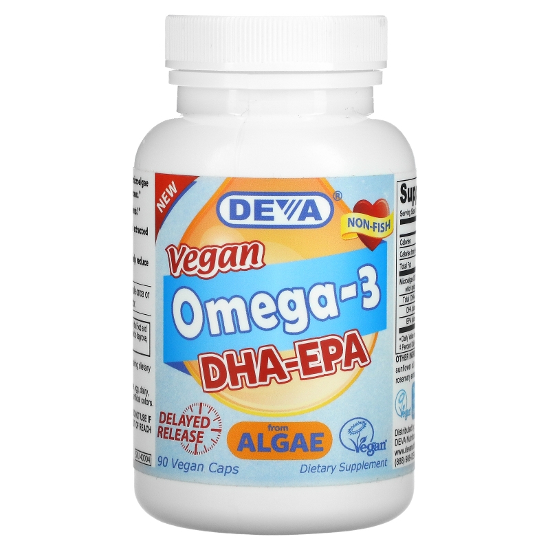 Deva, Веганские Омега-3, DHA-EPA, 90 Веганских Капсул