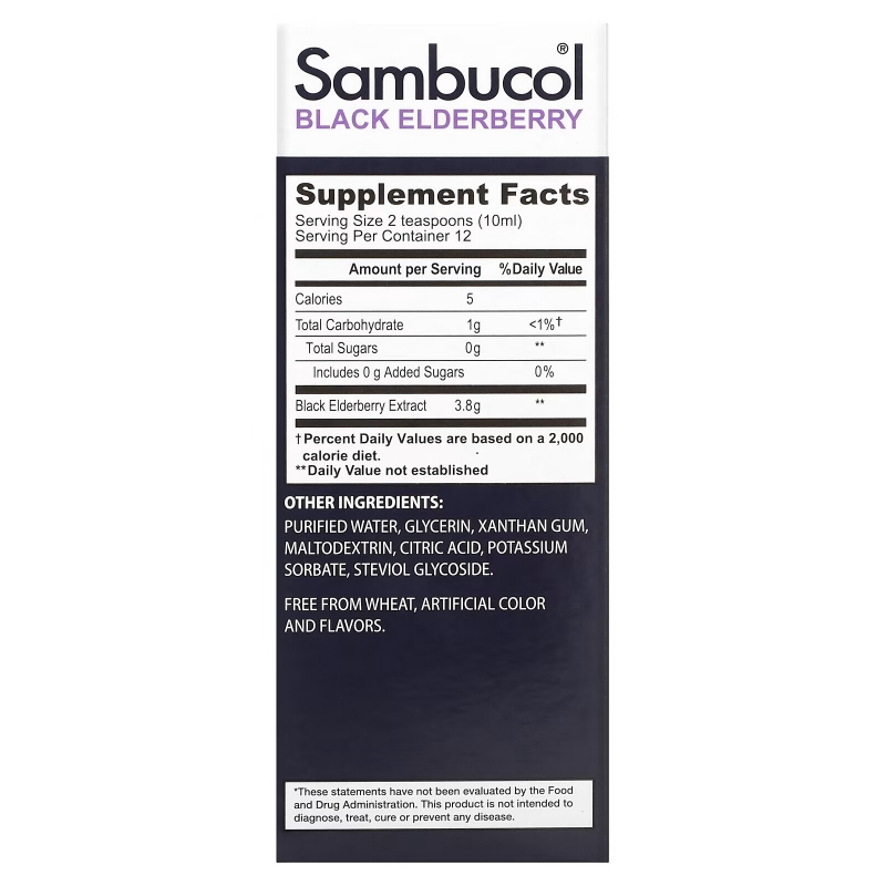 Sambucol, Black Elderberry, Sugar Free Formula Syrup, 4 fl oz (120 ml)