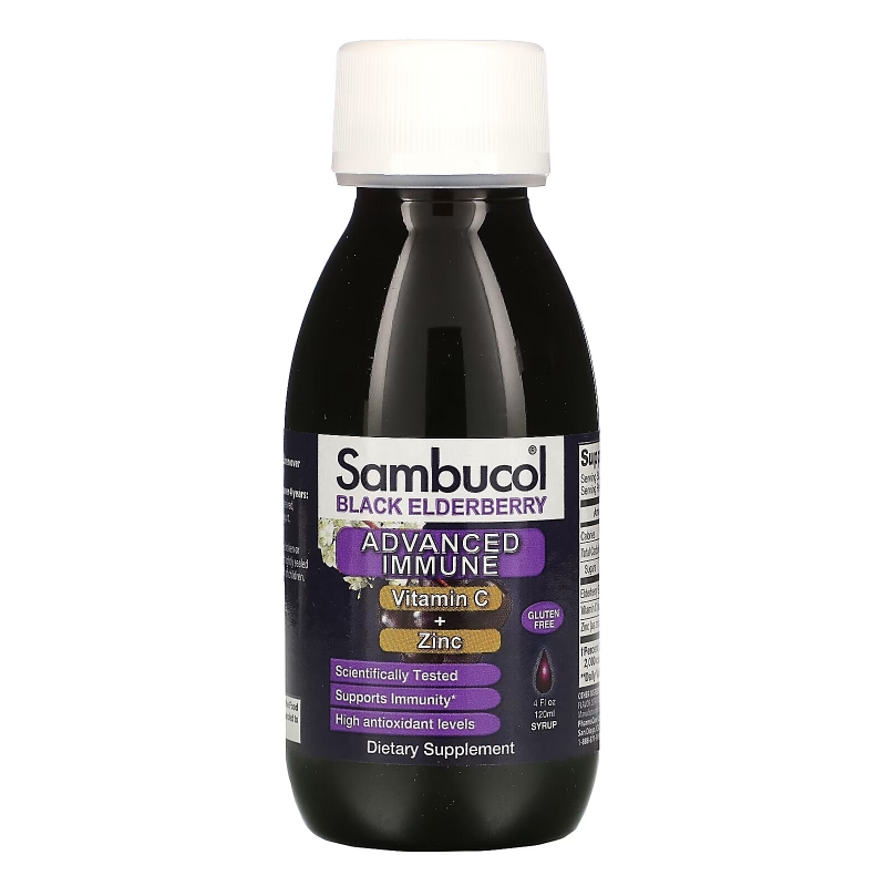 Sambucol, Сироп из черной бузины, усовершенствованная поддержка иммунитета, витамин C + цинк, натуральные ягоды, 120 мл (4 жидк. унции)