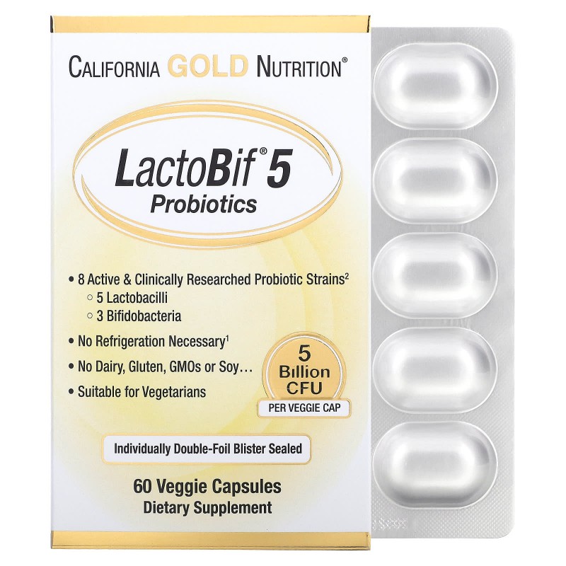 California Gold Nutrition Пробиотики LactoBif 5 млрд КОЕ 60 овощных капсул