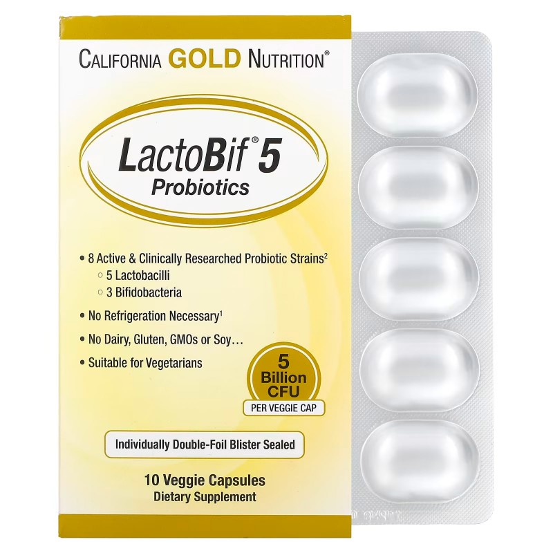 California Gold Nutrition Пробиотики LactoBif 5 млрд КОЕ 10 растительных капсул