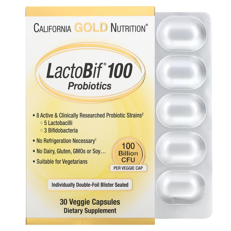 California Gold Nutrition,  LactoBif 100 млрд CUF в блистере из двойной фольги, в упаковке 30 капсул