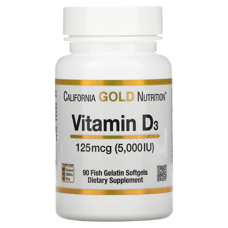 California Gold Nutrition, Vitamin D3, 5,000 IU, 90 Fish Gelatin Softgels
