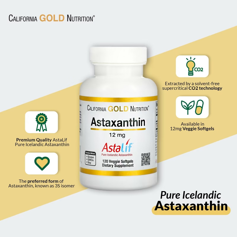 California Gold Nutrition, Natural Astaxanthin, USA Sourced, No Gluten, No GMOs, 12 mg, 120 Veggie Softgels
