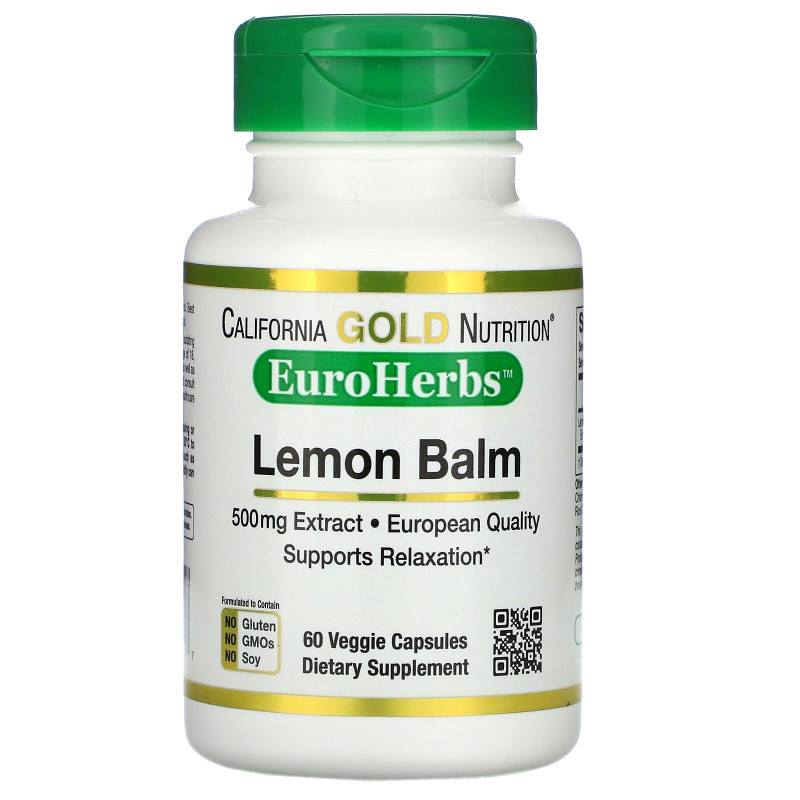 California Gold Nutrition, Мелисса Лимонная XT, EuroHerbs, 500 mg,VC MB, 60 карат