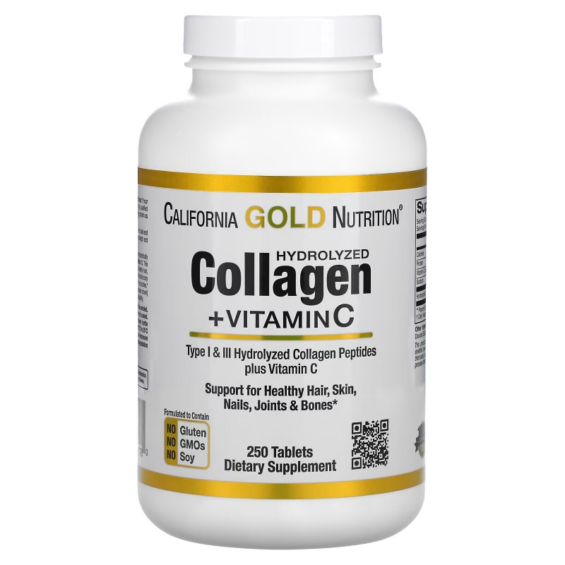 California Gold Nutrition, Гидролизованные коллагеновые пептиды + витамин С, тип 1 и 3, 6000 мг, 250 таблеток
