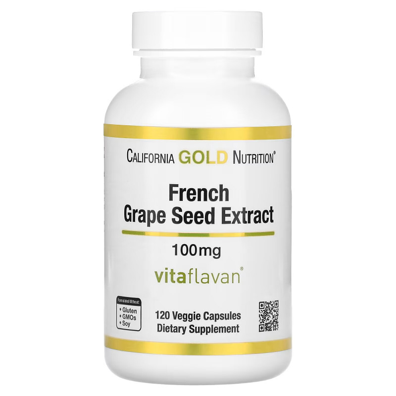 California Gold Nutrition, Французский экстракт виноградных косточек, VitaFlavan, антиоксидант полифенол, 100 мг, 120 вегетарианских капсул