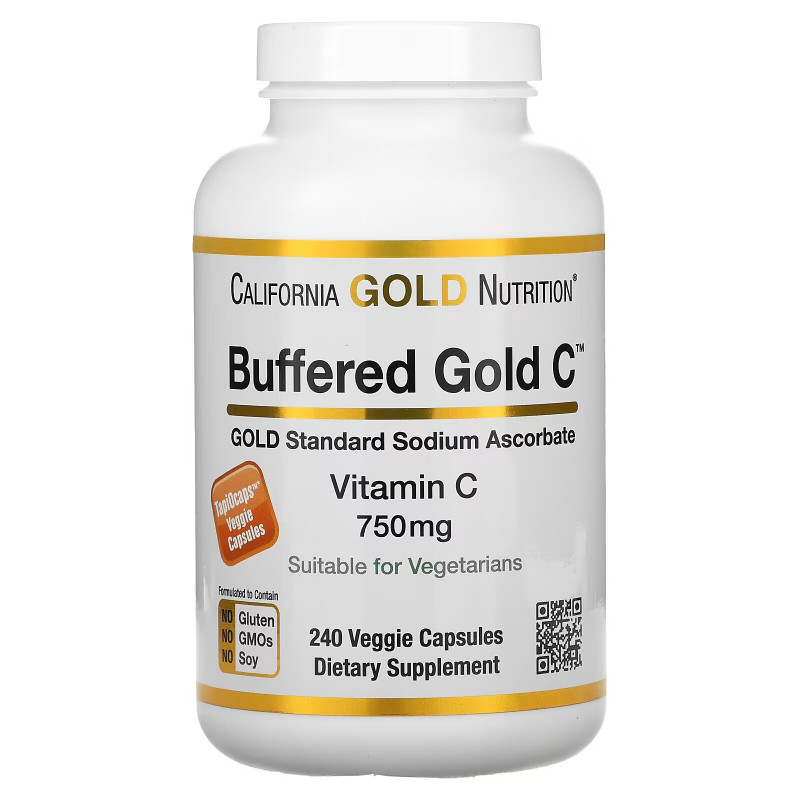 California Gold Nutrition, Buffered Gold C, Non-Acidic Vitamin C, 750 mg, 240 Растительных капсул