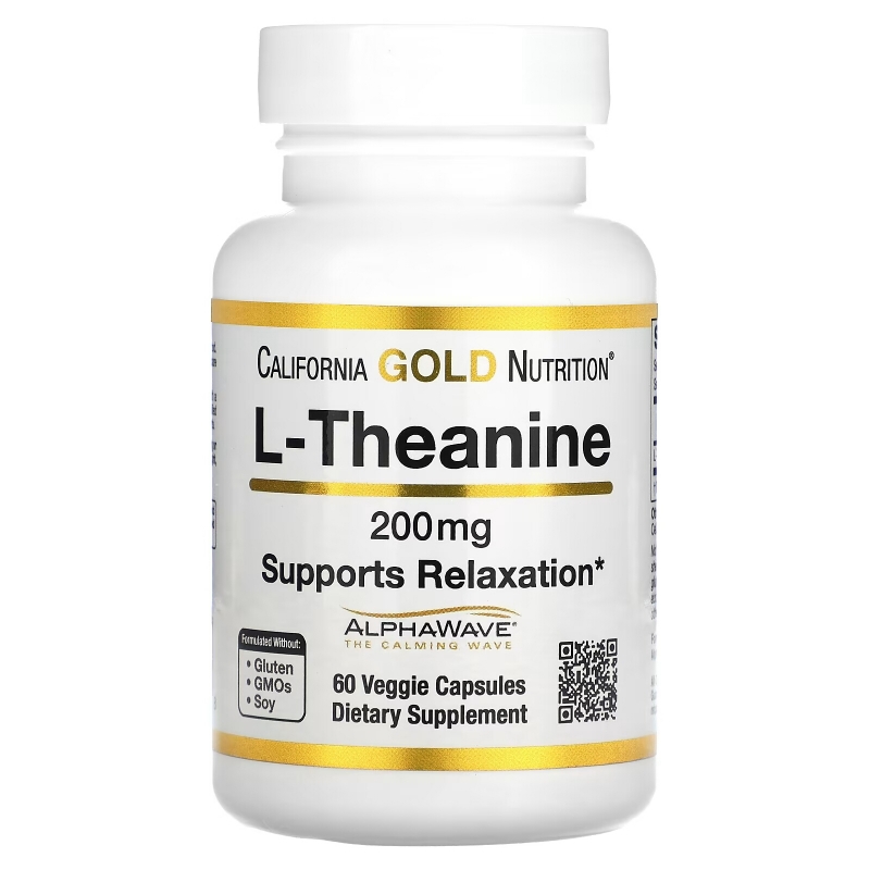 California Gold Nutrition, L- теанин, AlphaWave, способствует расслаблению, успокоению и концентрации, 200 мг, 60 вегетарианских капсул