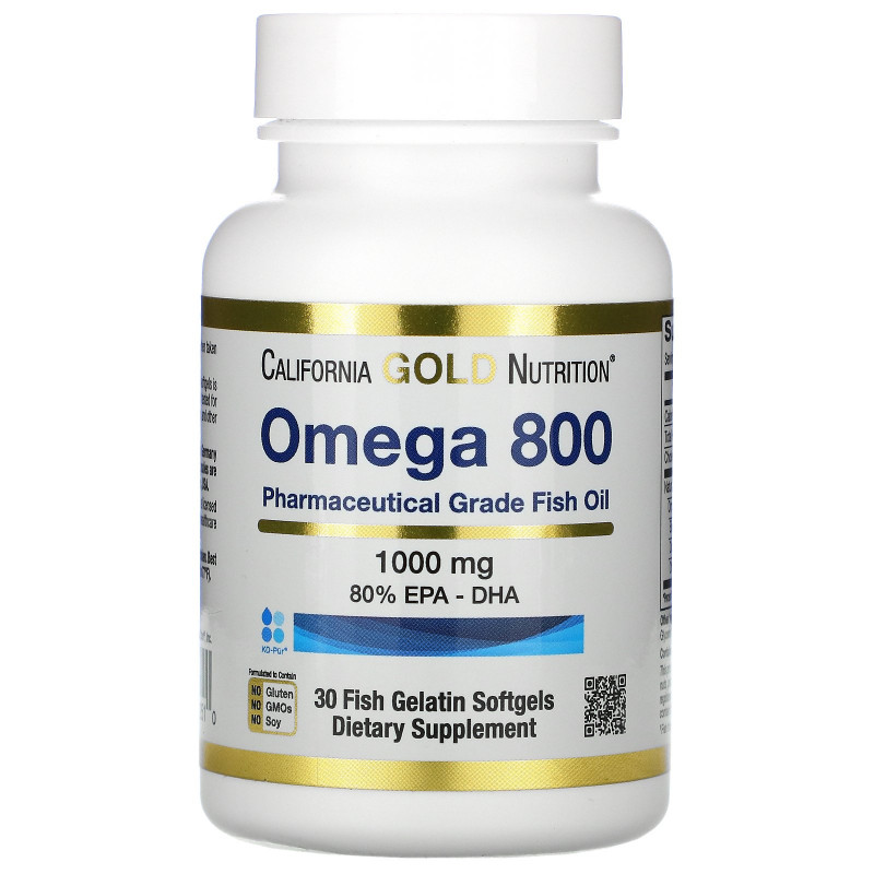 California Gold Nutrition, Омега 800, 80% EPA / DHA, Триглицеридная форма, 1000 мг, 30 рыбных желатиновых мягких гелей