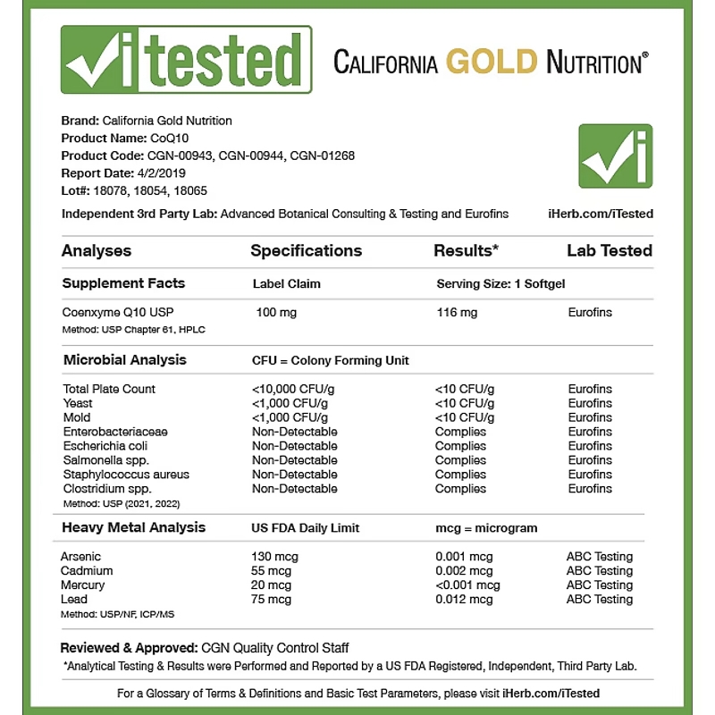 California Gold Nutrition, CoQ10, 100 mg, 360 Овощные мягкие гели