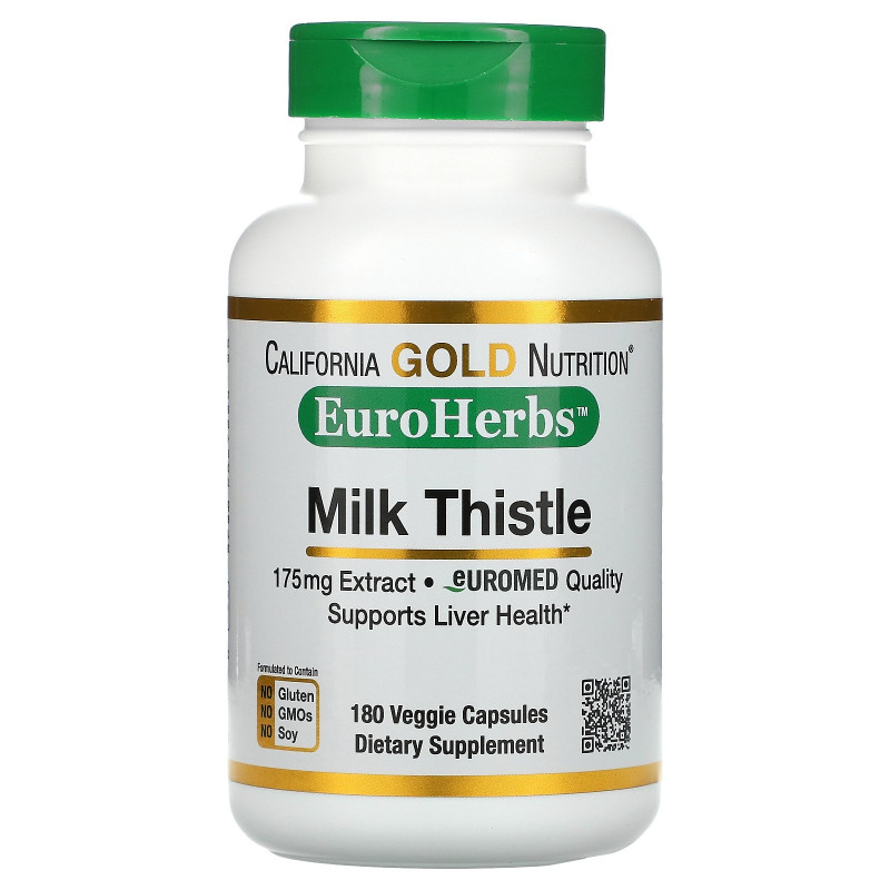 California Gold Nutrition, Экстракт расторопши, 80% силимарина, EuroHerbs, клиническая эффективность, 180 вегетарианских капсул