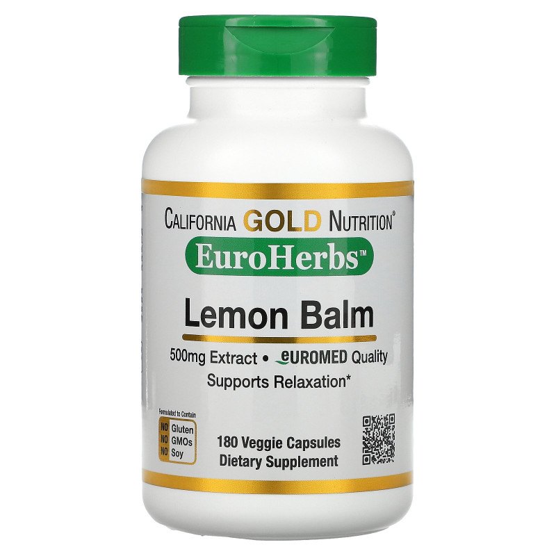 California Gold Nutrition, EuroHerbs, Lemon Balm, 500 mg, 180 Veggie Capsules