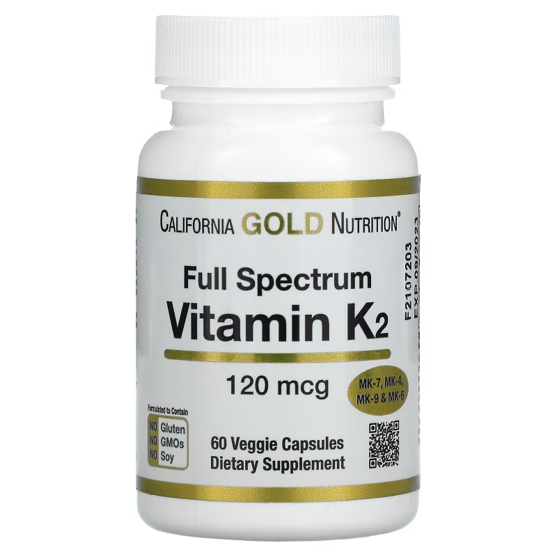 California Gold Nutrition, Витамин K2 (в форме MK-4, MK-6, MK-7, MK-9), 120 мкг, 60 вегетарианских капсул