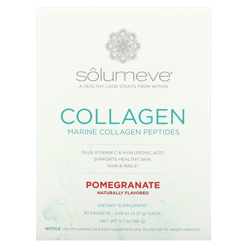 Solumeve, Collagen Peptides Plus Vitamin C & Hyaluronic Acid, Pomegranate, 30 Packets, 0.18 oz (5.15 g) Each