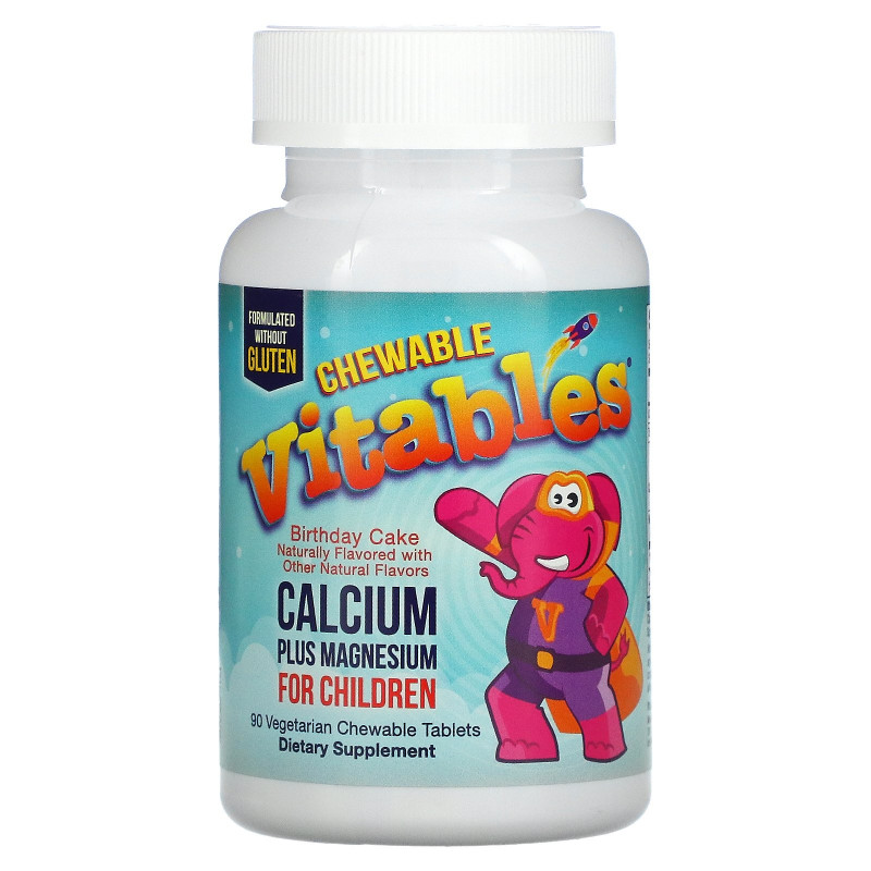 Vitables, Chewable Calcium Plus Magnesium For Children, Birthday Cake Flavor, 90 Vegetarian Tablets