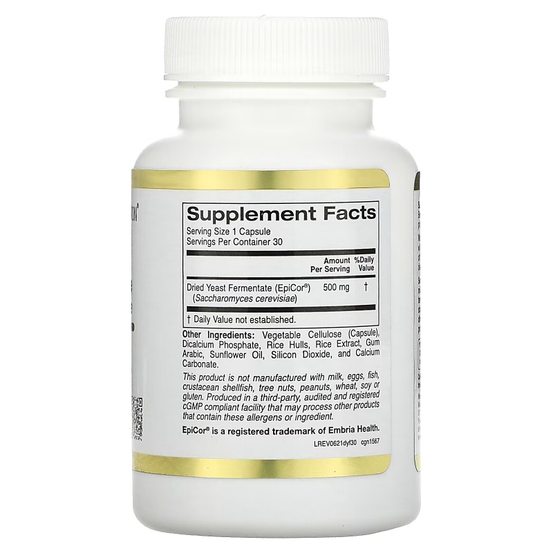 California Gold Nutrition, EpiCor, сухой дрожжевой ферментат, 500 мг, 30 растительных капсул