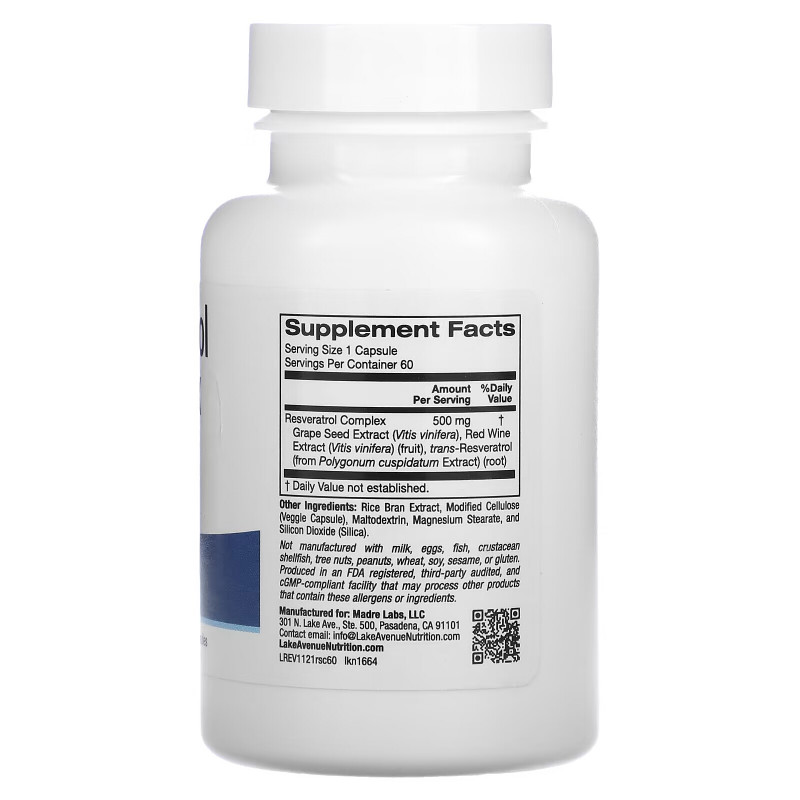 Lake Avenue Nutrition, Resveratrol Complex, 500 mg, 60 Veggie Capsules