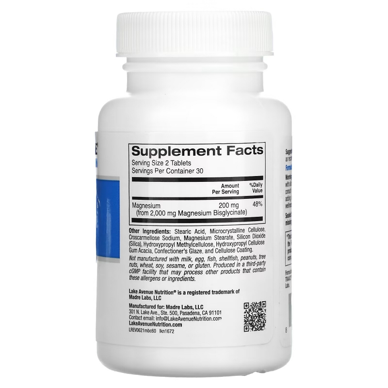 Lake Avenue Nutrition, Magnesium Bisglycinate Chelate, 200 mg, 60 Tablets