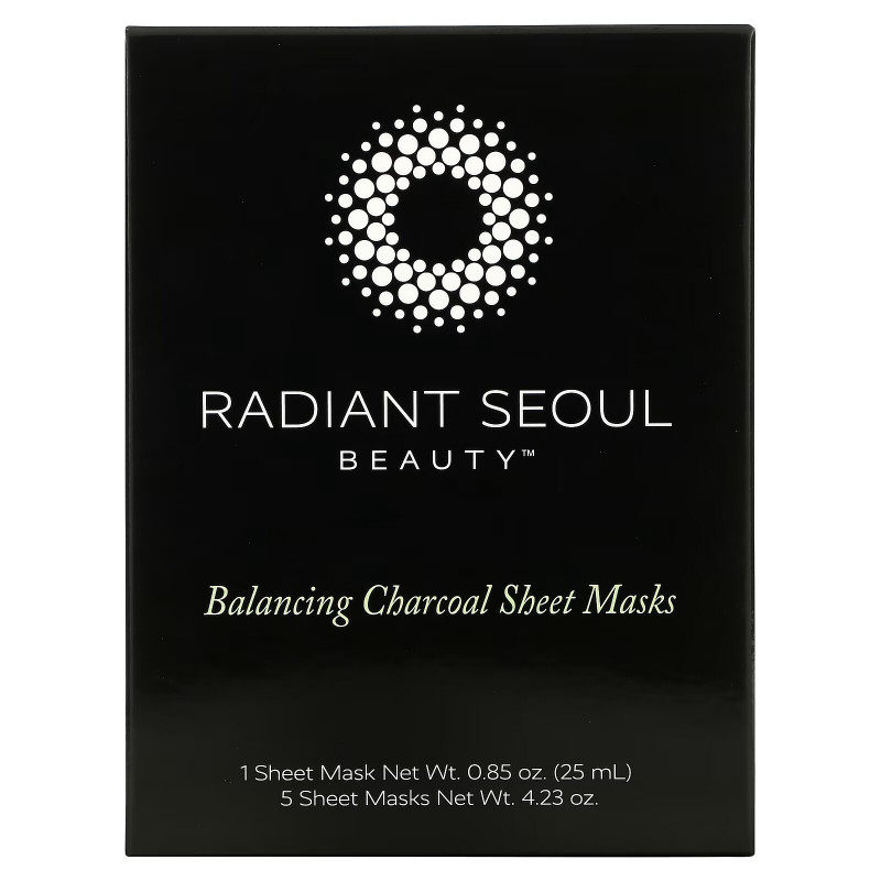 Radiant Seoul, Balancing Charcoal Beauty Sheet Masks, 5 Sheet Masks, 0.85 oz (25 ml) Each