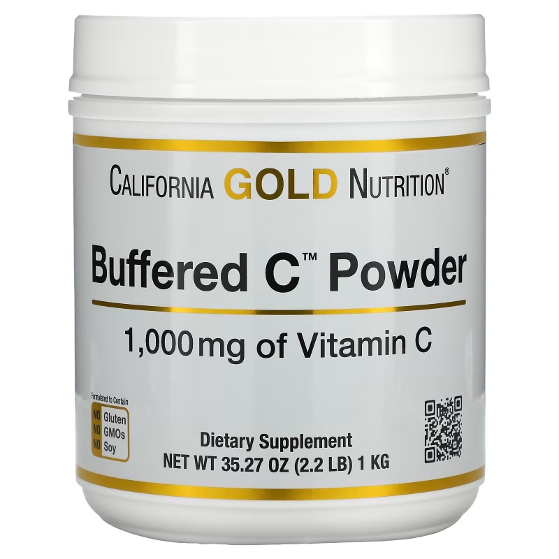 California Gold Nutrition, Buffered Gold C, некислый буферизованный витамин C в форме порошка, аскорбат натрия, 1000 мг, 1 кг (2,2 фунта)